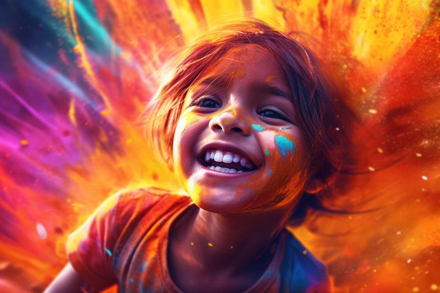 Färgsprakande bild på ett leende barn, ai-genererad bild.